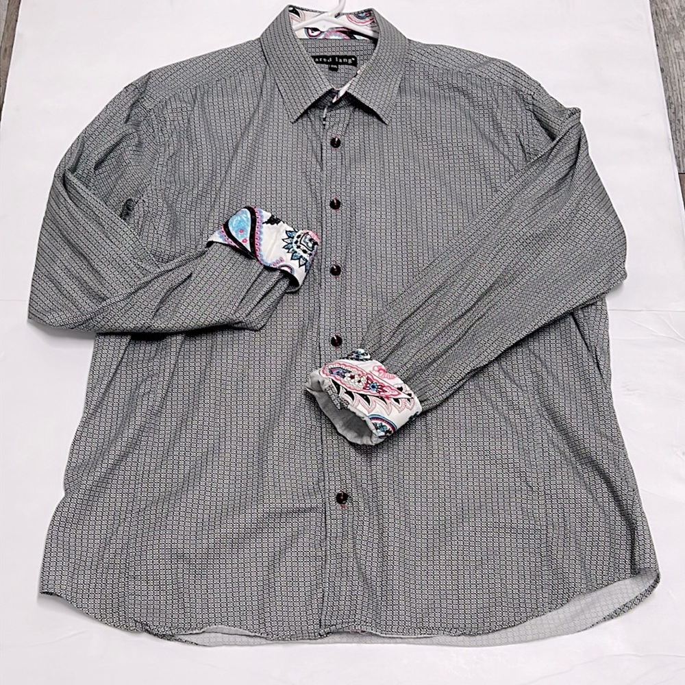 Jared Lang Long Sleeve Button Down Size 2XL Paisley Pattern Cuffs / Collar. C11